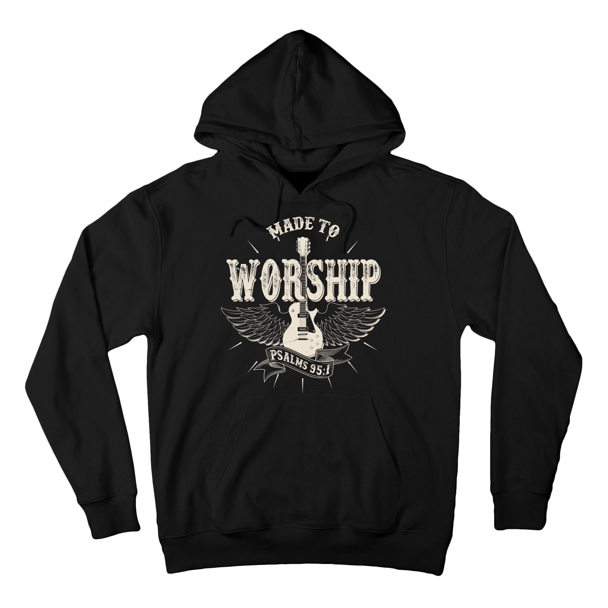 Vintage Made To Worship Psalms 95 1 Winged Rock Electric Guitar Tall Hoodie