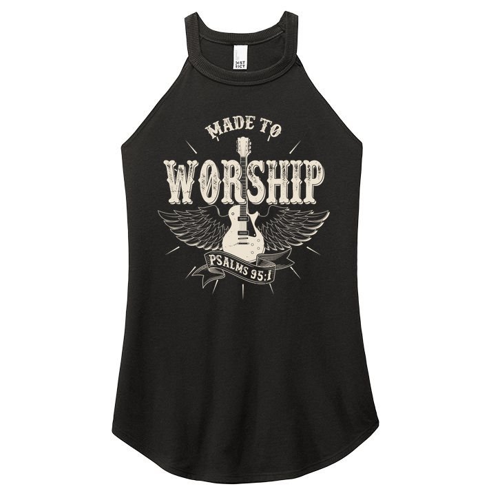 Vintage Made To Worship Psalms 95 1 Winged Rock Electric Guitar Women's Perfect Tri Rocker Tank