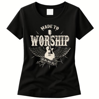 Vintage Made To Worship Psalms 95 1 Winged Rock Electric Guitar Womens T-Shirt