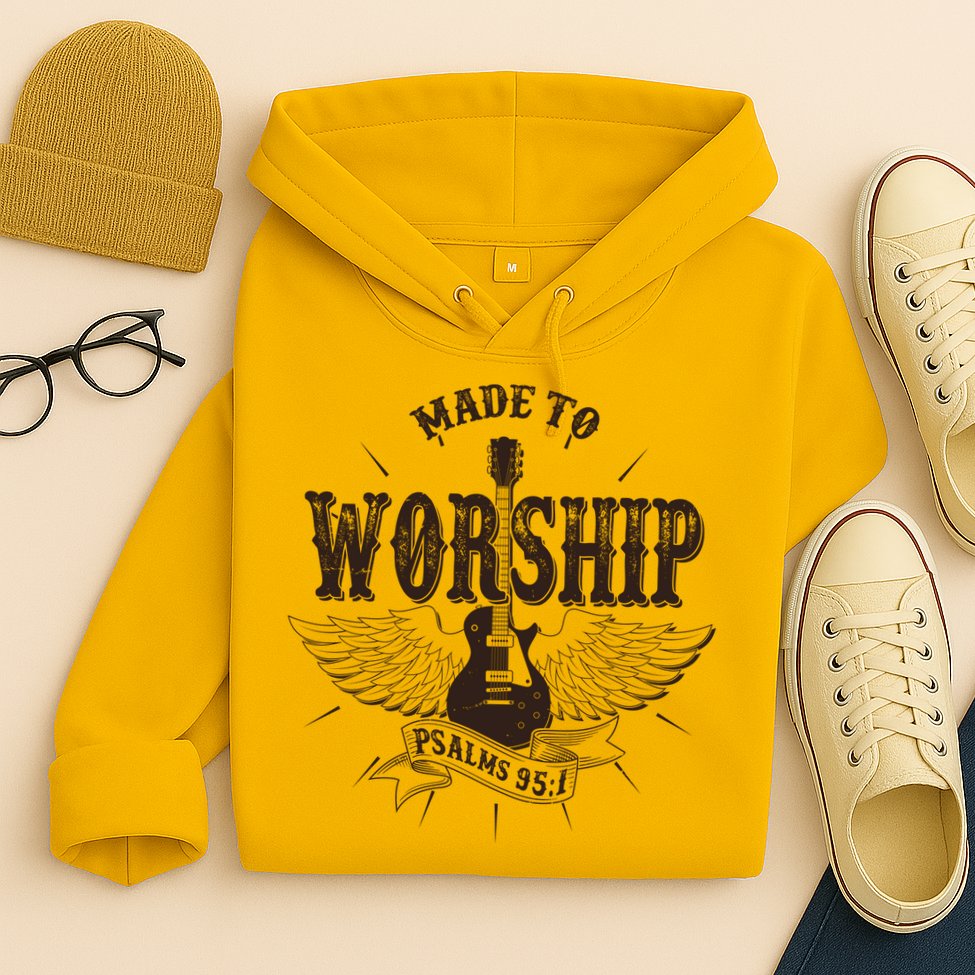 Vintage Made To Worship Psalms 95 1 Winged Rock Electric Guitar Hoodie