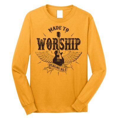 Vintage Made To Worship Psalms 95 1 Winged Rock Electric Guitar Long Sleeve Shirt