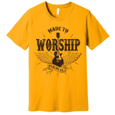 Vintage Made To Worship Psalms 95 1 Winged Rock Electric Guitar Premium T-Shirt