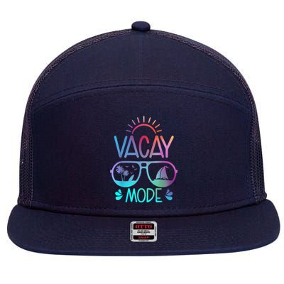 Vacay Mode Tie Dye Vacation Summer Cruise Family Holiday 7 Panel Mesh Trucker Snapback Hat