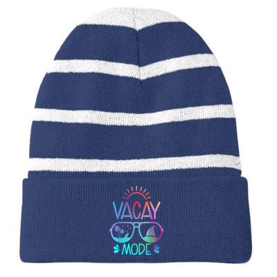 Vacay Mode Tie Dye Vacation Summer Cruise Family Holiday Striped Beanie with Solid Band