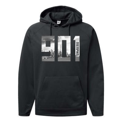 Vintage Memphis Tennessee 901 Area Code Skyline Performance Fleece Hoodie