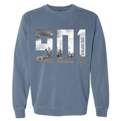Vintage Memphis Tennessee 901 Area Code Skyline Garment-Dyed Sweatshirt