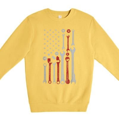 Vintage Mechanic Usa Flag Patriotic American Car Enthusiast Design Premium Crewneck Sweatshirt