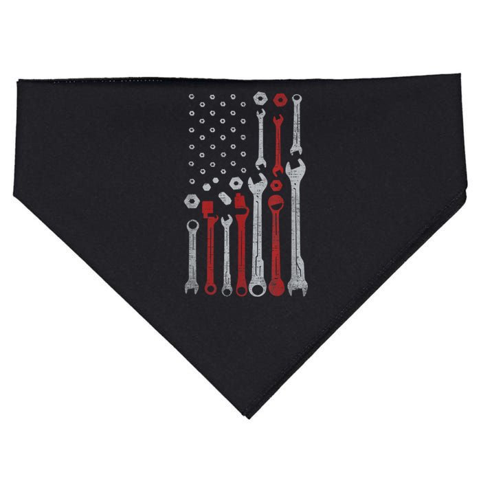 Vintage Mechanic Usa Flag Patriotic American Car Enthusiast Design USA-Made Doggie Bandana