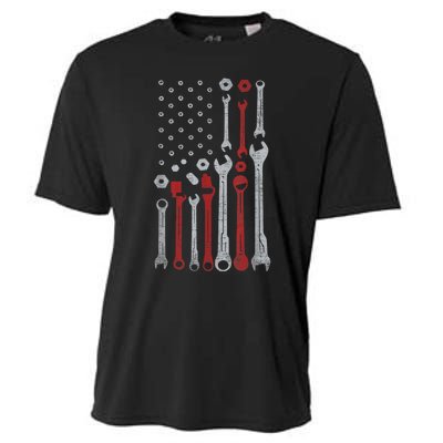 Vintage Mechanic Usa Flag Patriotic American Car Enthusiast Design Cooling Performance Crew T-Shirt