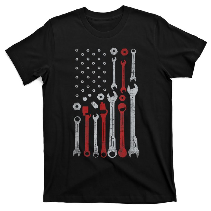 Vintage Mechanic Usa Flag Patriotic American Car Enthusiast Design T-Shirt