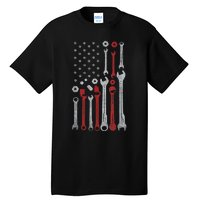 Vintage Mechanic Usa Flag Patriotic American Car Enthusiast Design Tall T-Shirt