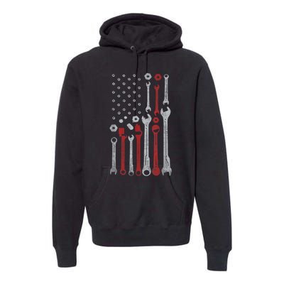 Vintage Mechanic Usa Flag Patriotic American Car Enthusiast Design Premium Hoodie