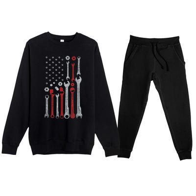 Vintage Mechanic Usa Flag Patriotic American Car Enthusiast Design Premium Crewneck Sweatsuit Set