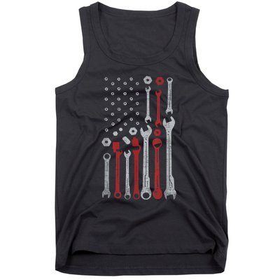 Vintage Mechanic Usa Flag Patriotic American Car Enthusiast Design Tank Top