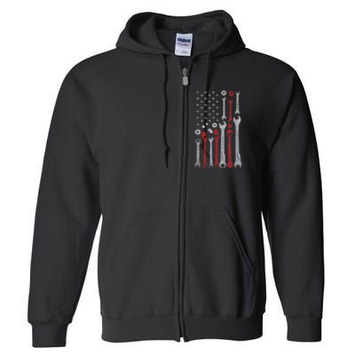 Vintage Mechanic Usa Flag Patriotic American Car Enthusiast Design Full Zip Hoodie