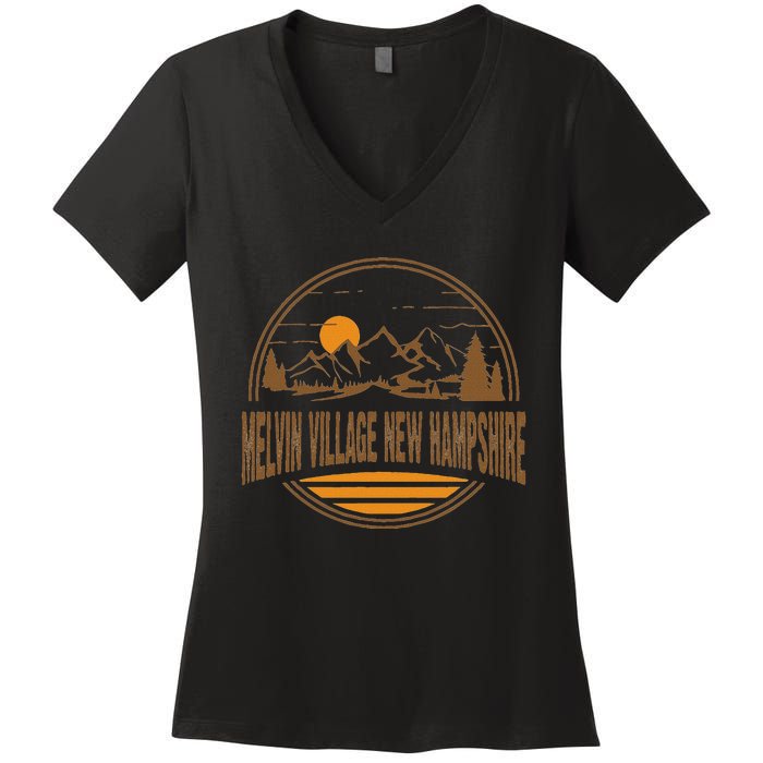 Vintage Melvin Village New Hampshire Mountain Hiking Print Women's V-Neck T-Shirt