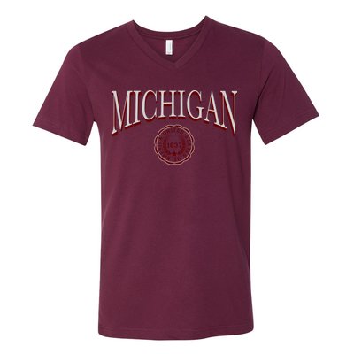 Vintage Michigan Varsity Style V-Neck T-Shirt