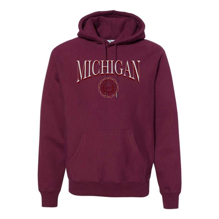 Vintage Michigan Varsity Style Premium Hoodie