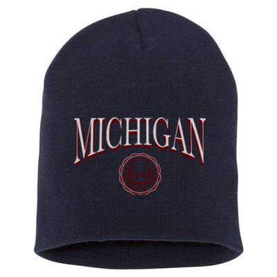 Vintage Michigan Varsity Style Short Acrylic Beanie