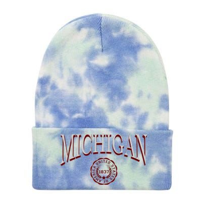 Vintage Michigan Varsity Style Tie Dye 12in Knit Beanie