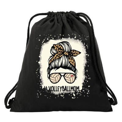 Volleyball Mom Volleyball Lover Mom Messy Bun Bleached Drawstring Bag