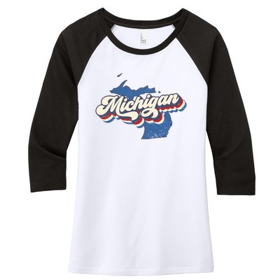 Vintage Michigan Women's Tri-Blend 3/4-Sleeve Raglan Shirt