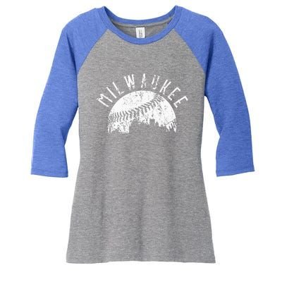 Vintage Milwaukee Wisconsin Skyline Apparel Women's Tri-Blend 3/4-Sleeve Raglan Shirt