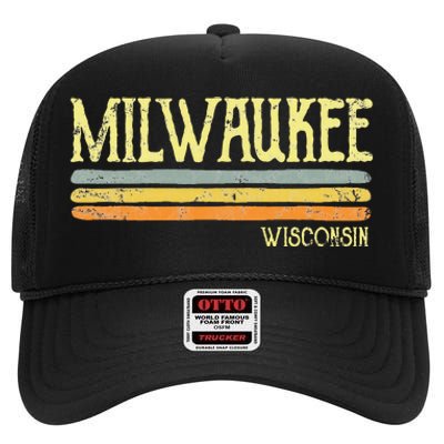 Vintage Milwaukee Wisconsin Wi Love Gift Souvenir High Crown Mesh Back Trucker Hat