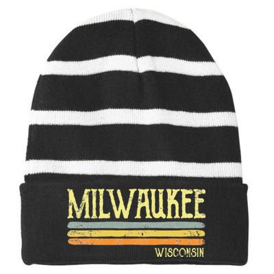 Vintage Milwaukee Wisconsin Wi Love Gift Souvenir Striped Beanie with Solid Band