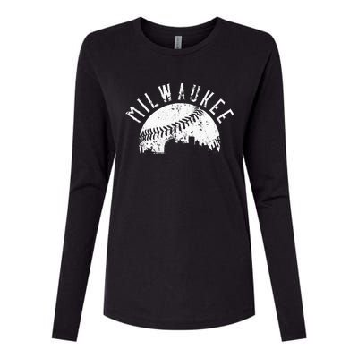 Vintage Milwaukee Wisconsin Skyline Apparel Womens Cotton Relaxed Long Sleeve T-Shirt