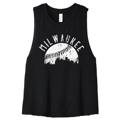 Vintage Milwaukee Wisconsin Skyline Apparel Women's Racerback Cropped Tank