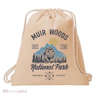 Vintage Muir Woods National Park Hiking Camping Drawstring Bag