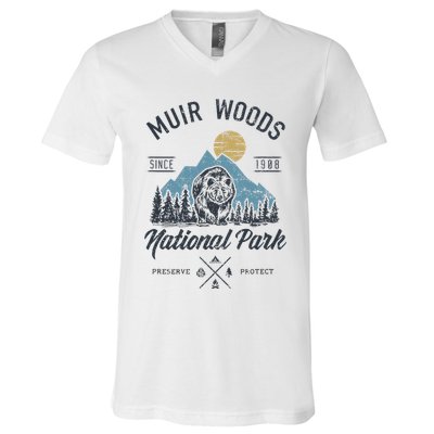Vintage Muir Woods National Park Hiking Camping V-Neck T-Shirt