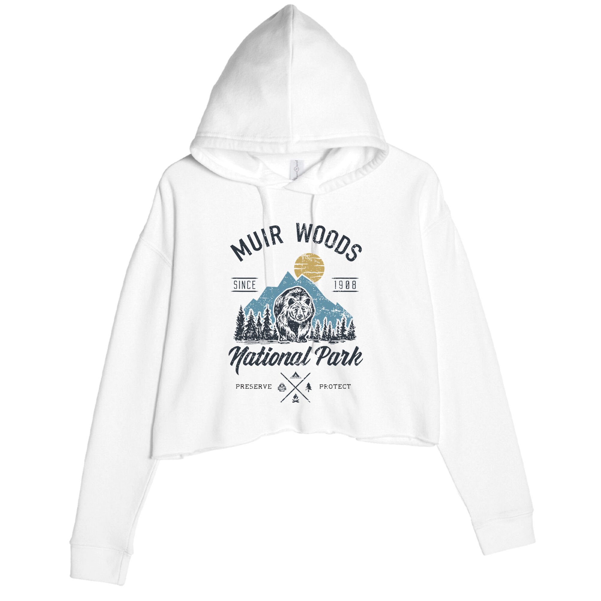 Vintage Muir Woods National Park Hiking Camping Crop Fleece Hoodie