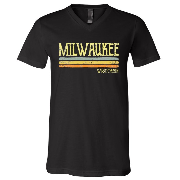 Vintage Milwaukee Wisconsin Wi Love Souvenir V-Neck T-Shirt