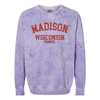 Vintage Madison Wisconsin State Wi Athletic Sports Colorblast Crewneck Sweatshirt