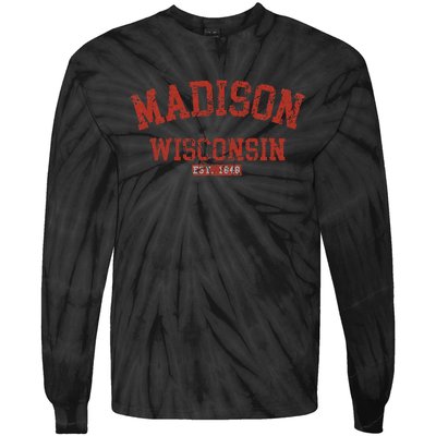 Vintage Madison Wisconsin State Wi Athletic Sports Tie-Dye Long Sleeve Shirt