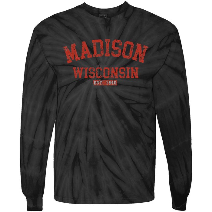 Vintage Madison Wisconsin State Wi Athletic Sports Tie-Dye Long Sleeve Shirt