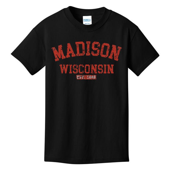 Vintage Madison Wisconsin State Wi Athletic Sports Kids T-Shirt