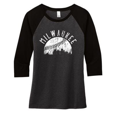 Vintage Milwaukee Wisconsin Skyline Apparel Women's Tri-Blend 3/4-Sleeve Raglan Shirt