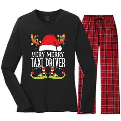 Very Merry Xmas Taxi Driver Matching Christmas Women's Long Sleeve Flannel Pajama Set 