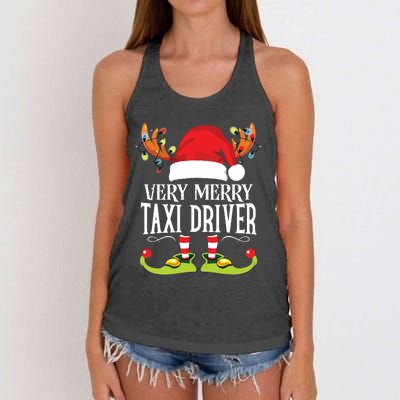 Very Merry Xmas Taxi Driver Matching Christmas Women's Knotted Racerback Tank