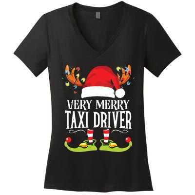 Very Merry Xmas Taxi Driver Matching Christmas Women's V-Neck T-Shirt