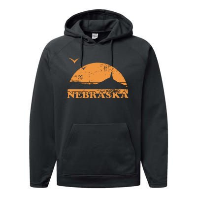 Vintage Nebraska 70s 80s Sunrise Ne Distressed Performance Fleece Hoodie