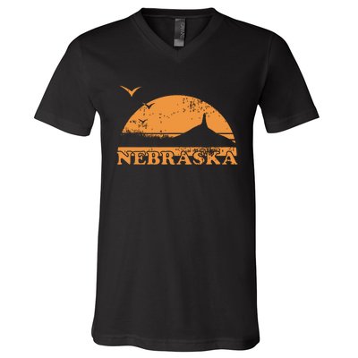 Vintage Nebraska 70s 80s Sunrise Ne Distressed V-Neck T-Shirt