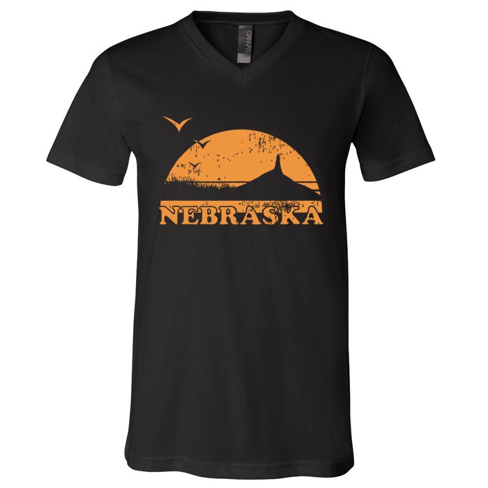 Vintage Nebraska 70s 80s Sunrise Ne Distressed V-Neck T-Shirt