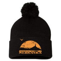 Vintage Nebraska 70s 80s Sunrise Ne Distressed Pom Pom 12in Knit Beanie