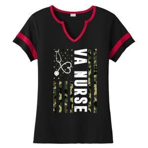 VA Nurse Army USA Flag Ladies Halftime Notch Neck Tee