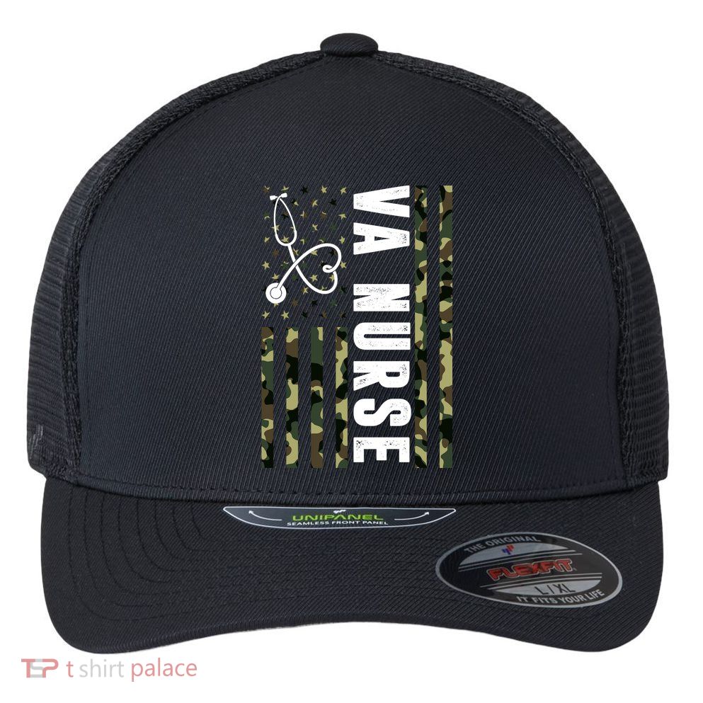 VA Nurse Army USA Flag Flexfit Unipanel Trucker Cap