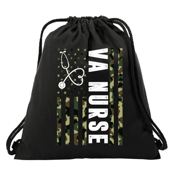 VA Nurse Army USA Flag Drawstring Bag